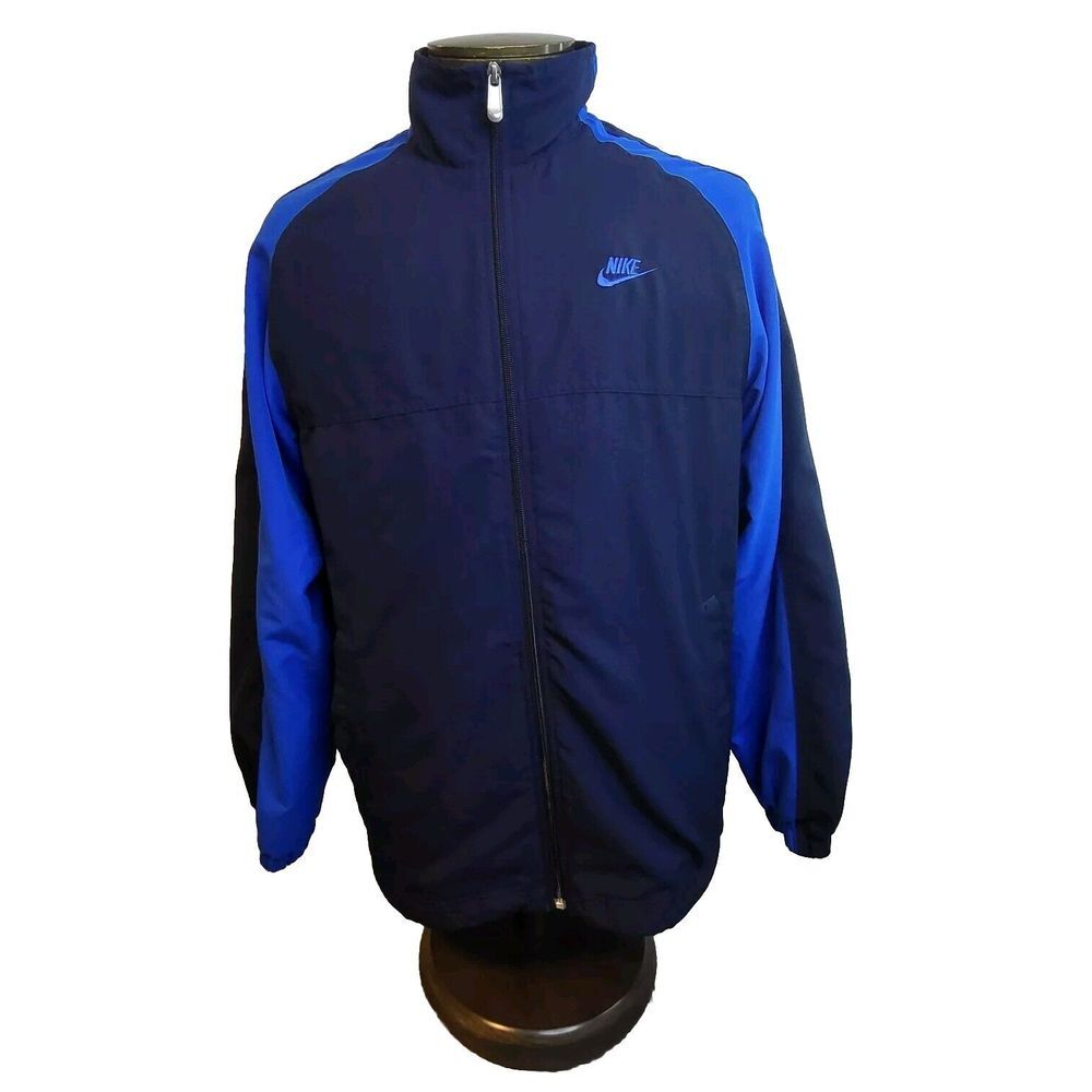 Nike‎ Track Jacket Mens M Lined Full Zip Blue  Embroidered Drawstring Waist
